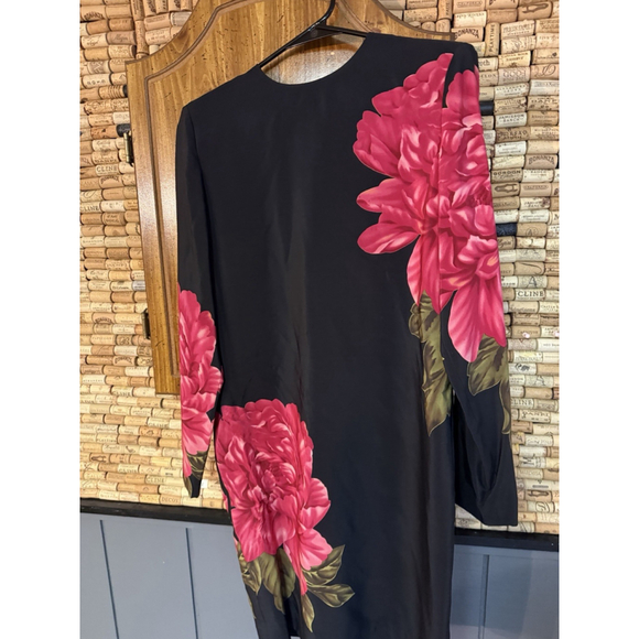 VTG Liz Clairborne Silk Long Sleeve Floral Peony Print Cocktail Party Dress Sz 6 - Picture 3 of 8
